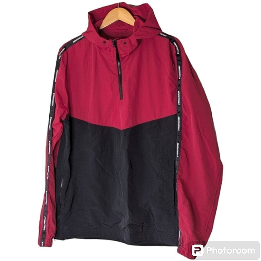 Aeropostale Red Black Quarter Zip Nylon Anorak size L